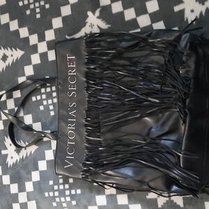 Victoria's Secret Love, Victoria Black Fringe Faux Leather Extra Large Tote